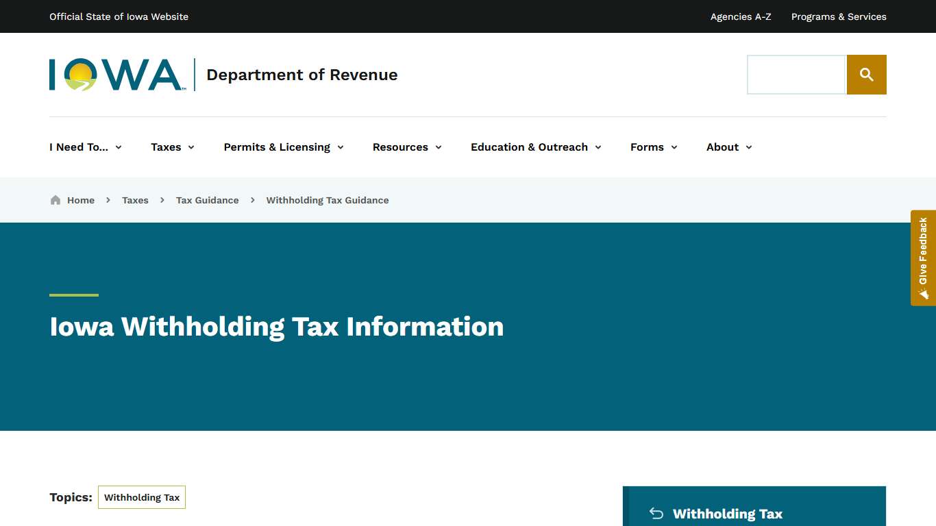 Iowa Withholding Tax Information | Department of Revenue